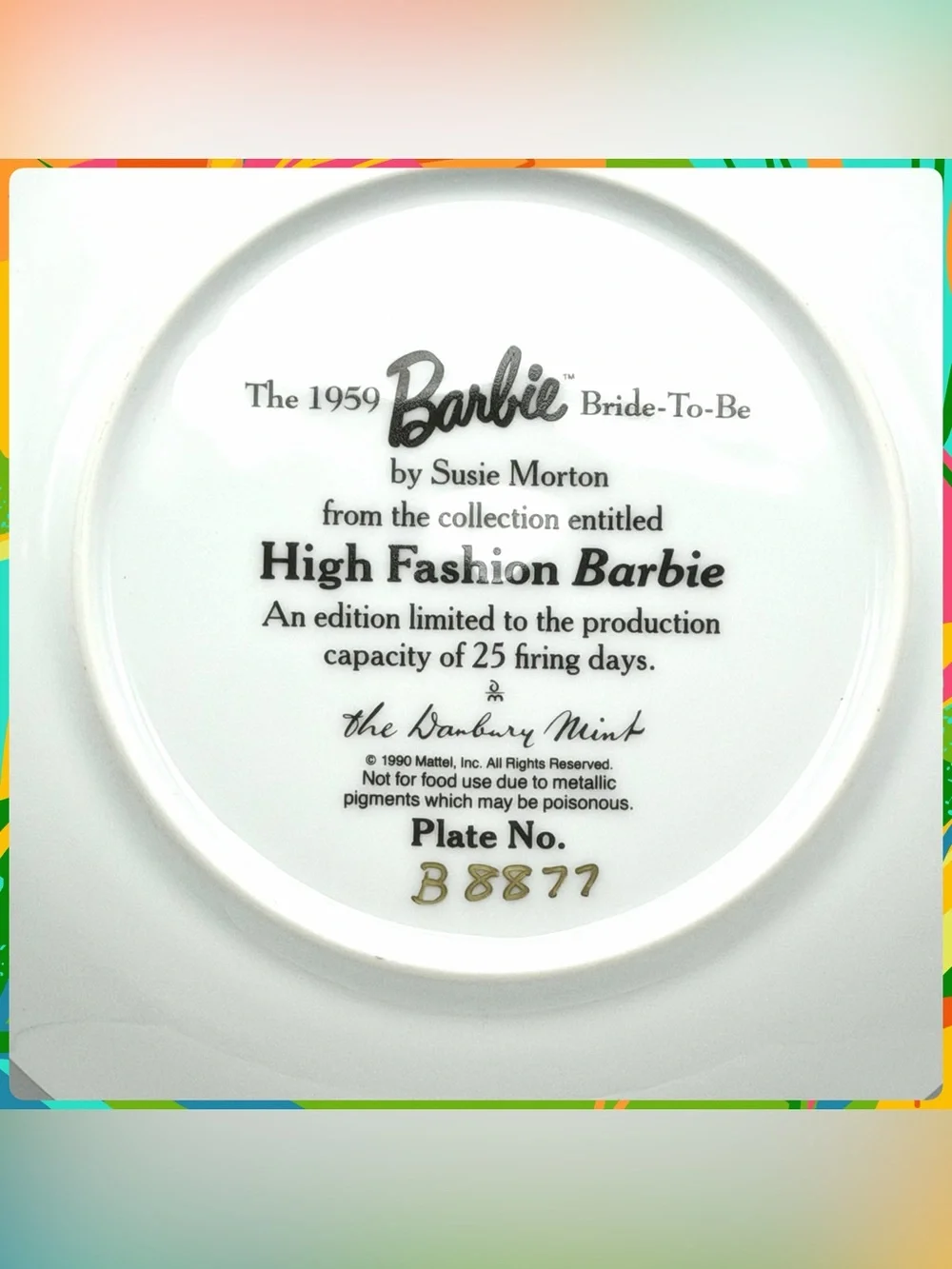 Vintage ‘90s BARBIE Bride to Be Collectible Plate Danbury Mint Limited Edition